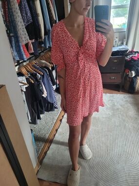 Ripe Coral Pink Floral Tie-Front Mini Dress